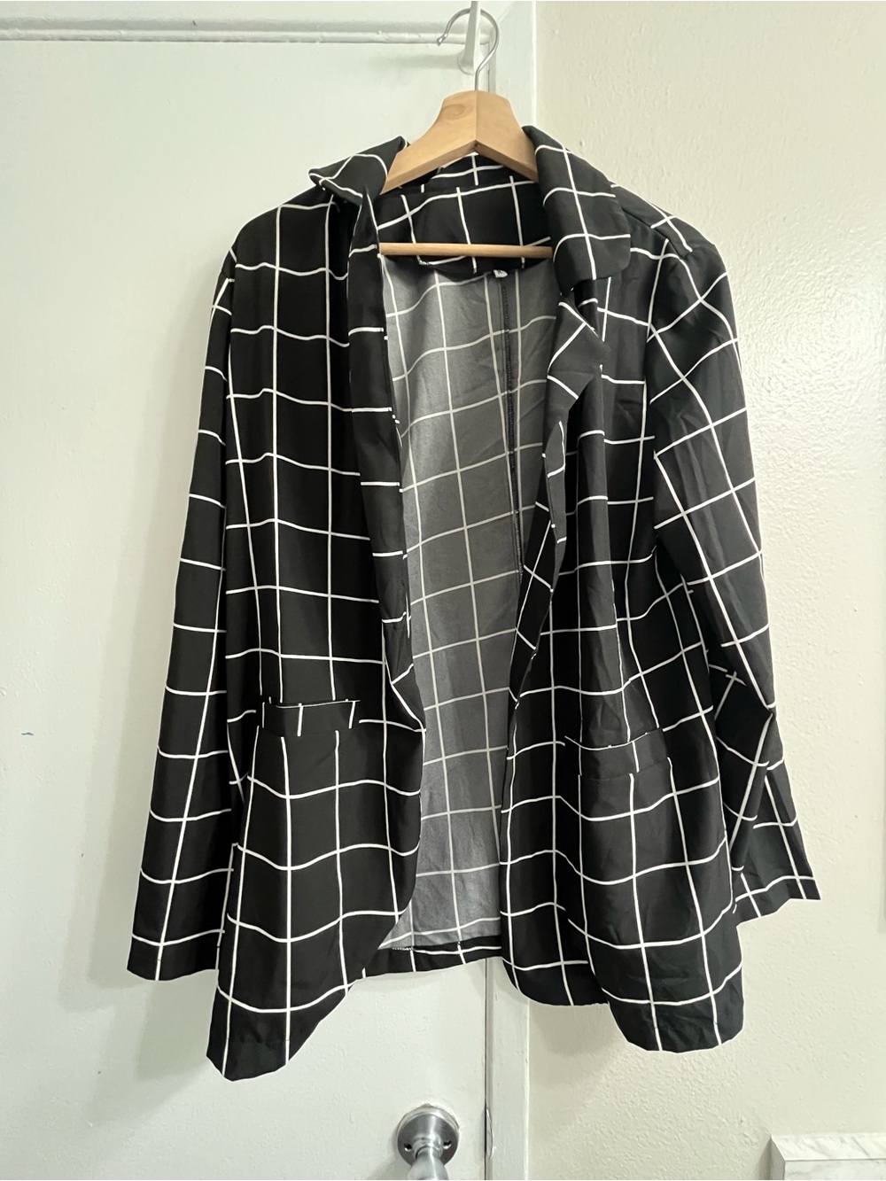 Windowpane Grid Black Blazer Jacket - Women's